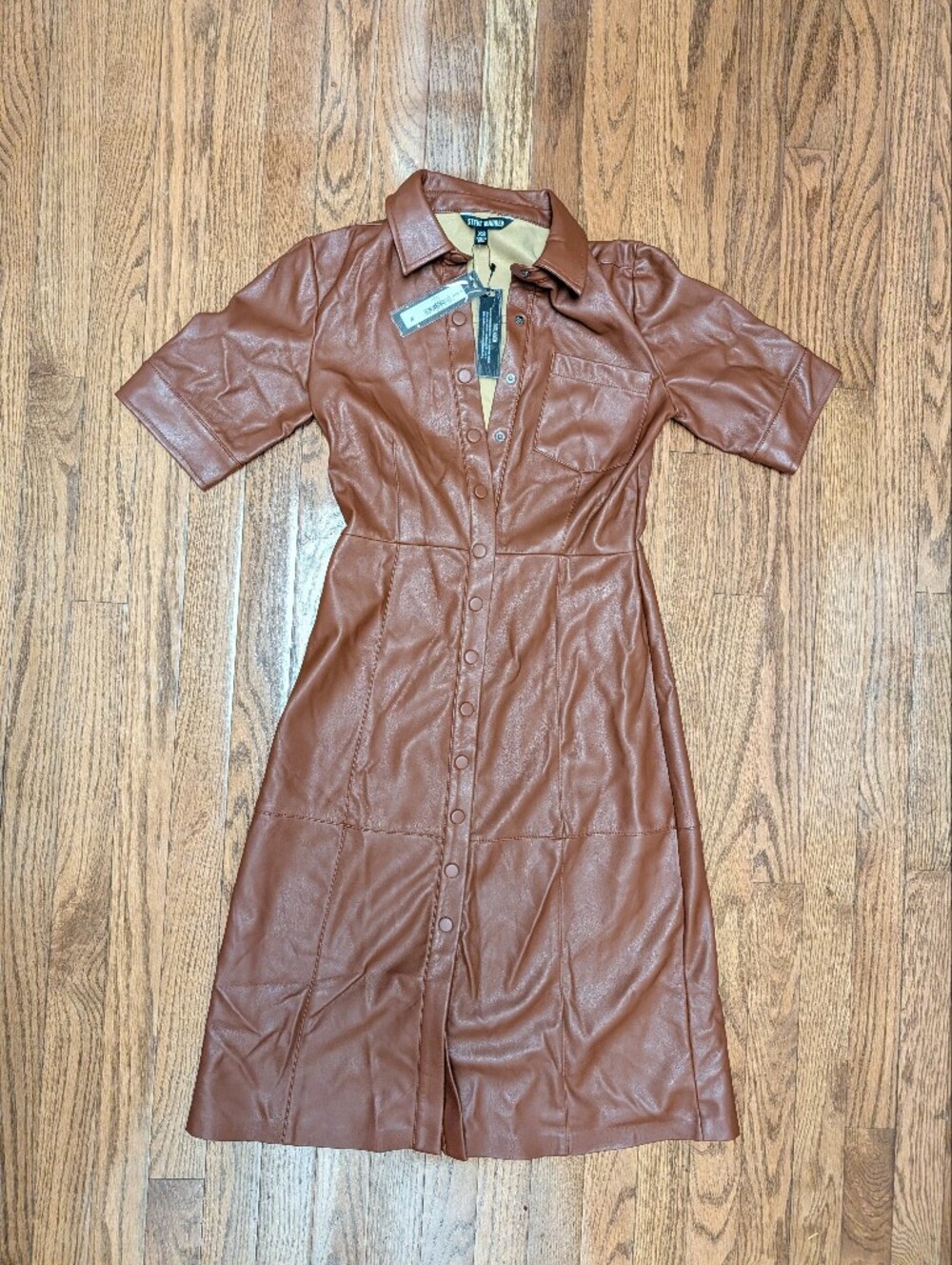 Steve Madden Cognac Faux Leather Button-Front Dress